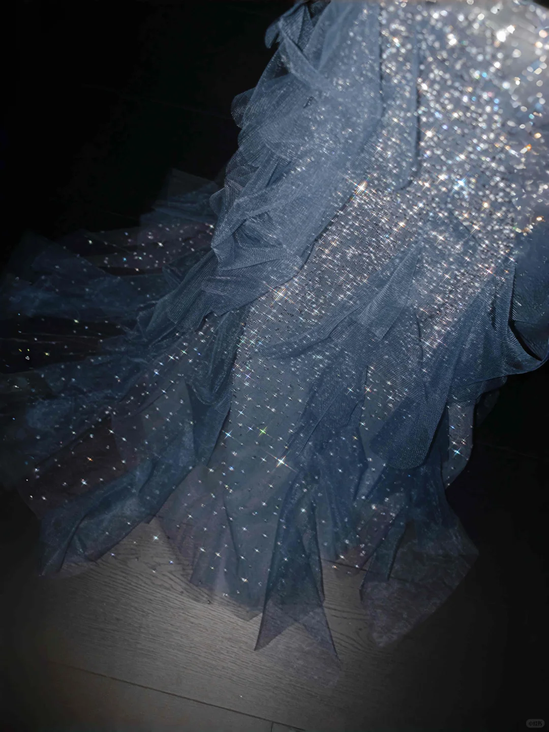Blue Straps Ruffles Mermaid Beading Long Evening Dress Birthday Outfits, DP5091
