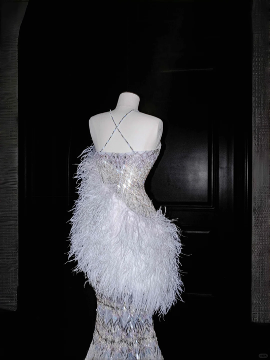 Stunning Cross Straps Mermaid Beading Long Evening Dress Birthday Outfits, DP5092