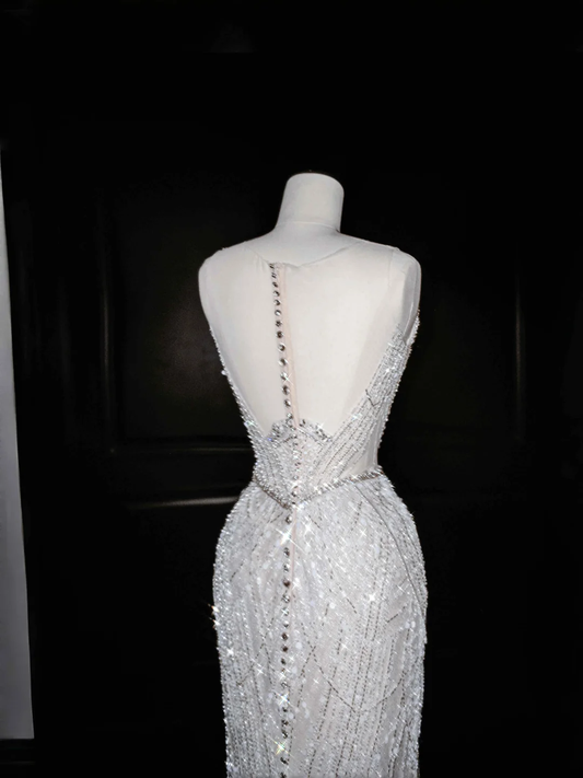 Gorgeous Sleeveless Mermaid Shiny Beading Long Evening Dress Birthday Outfits, DP5096