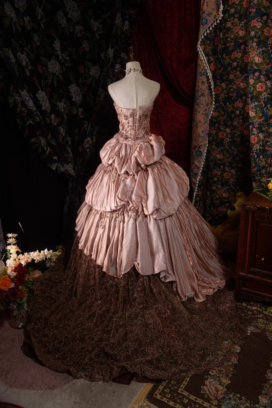 Vintage-Inspired Tiered Ruffle Strapless Beaded Sweet 16 Quinceanera Ball Gown DP7407