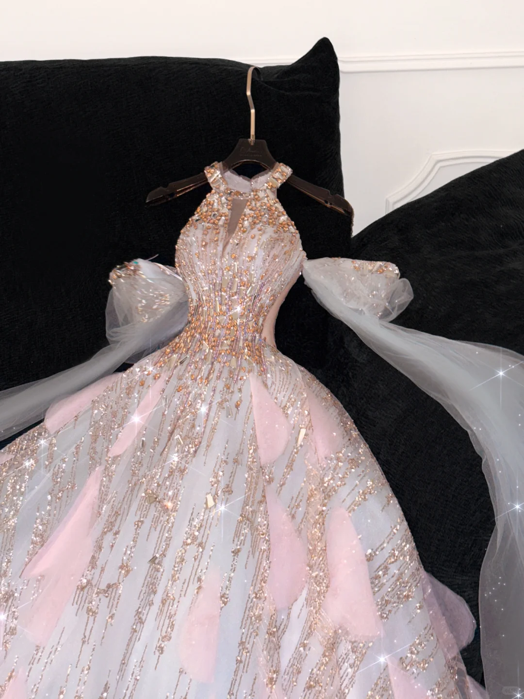 Gorgeous Shiny Pink Beaded Sequined Design A-Line Prom Dress Evening Dress Ball Gown DP6225