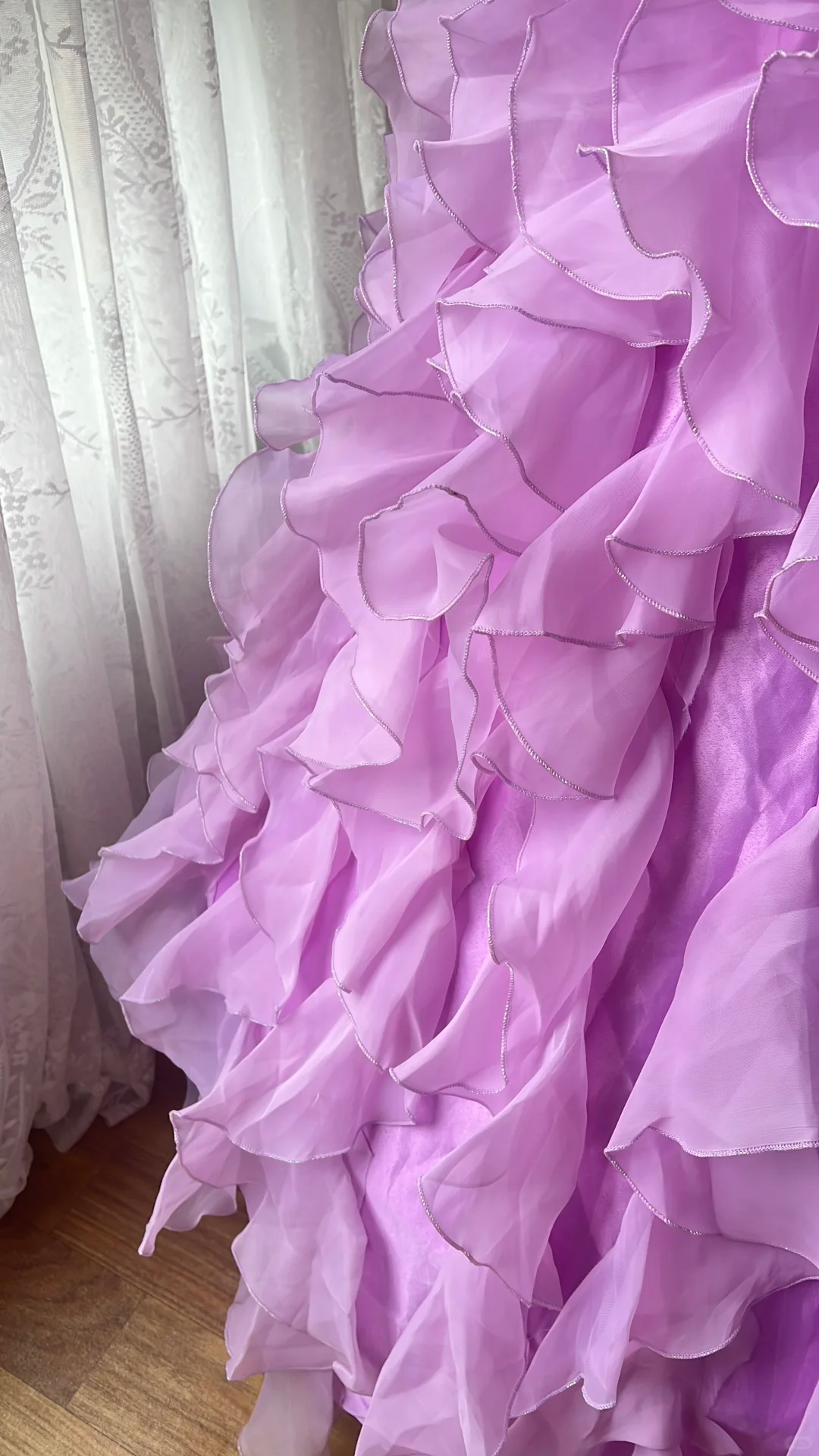 Vintage Lilac Organza 3D Flower Ruffled Tiered Sweet 16 Quinceanera Ball Gown DP7361
