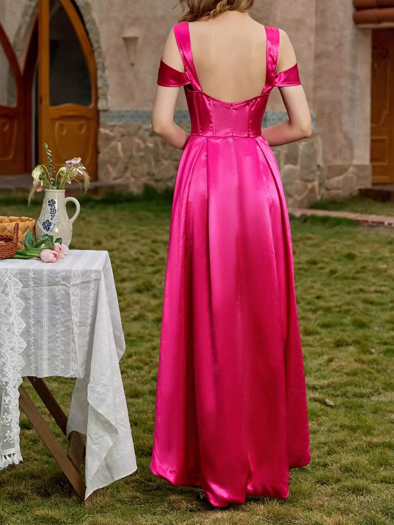 Vintage-Inspired Hot Pink Satin A-Line Sweetheart Evening Dress DP8070
