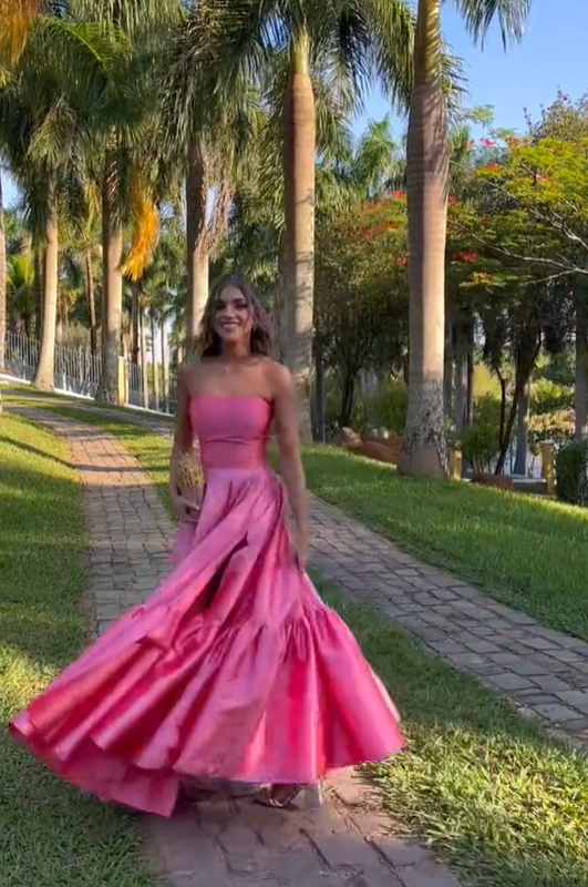 Lovely Pink A-Line Strapless Long Party Dress Birthday Outfits, DP3175