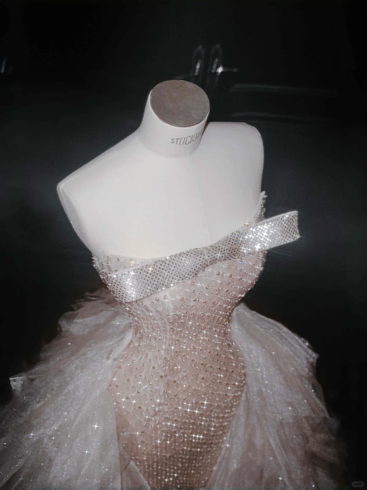 Gorgeous Pink Strapless Mermaid Beading Long Evening Dress Birthday Outfits, DP5086