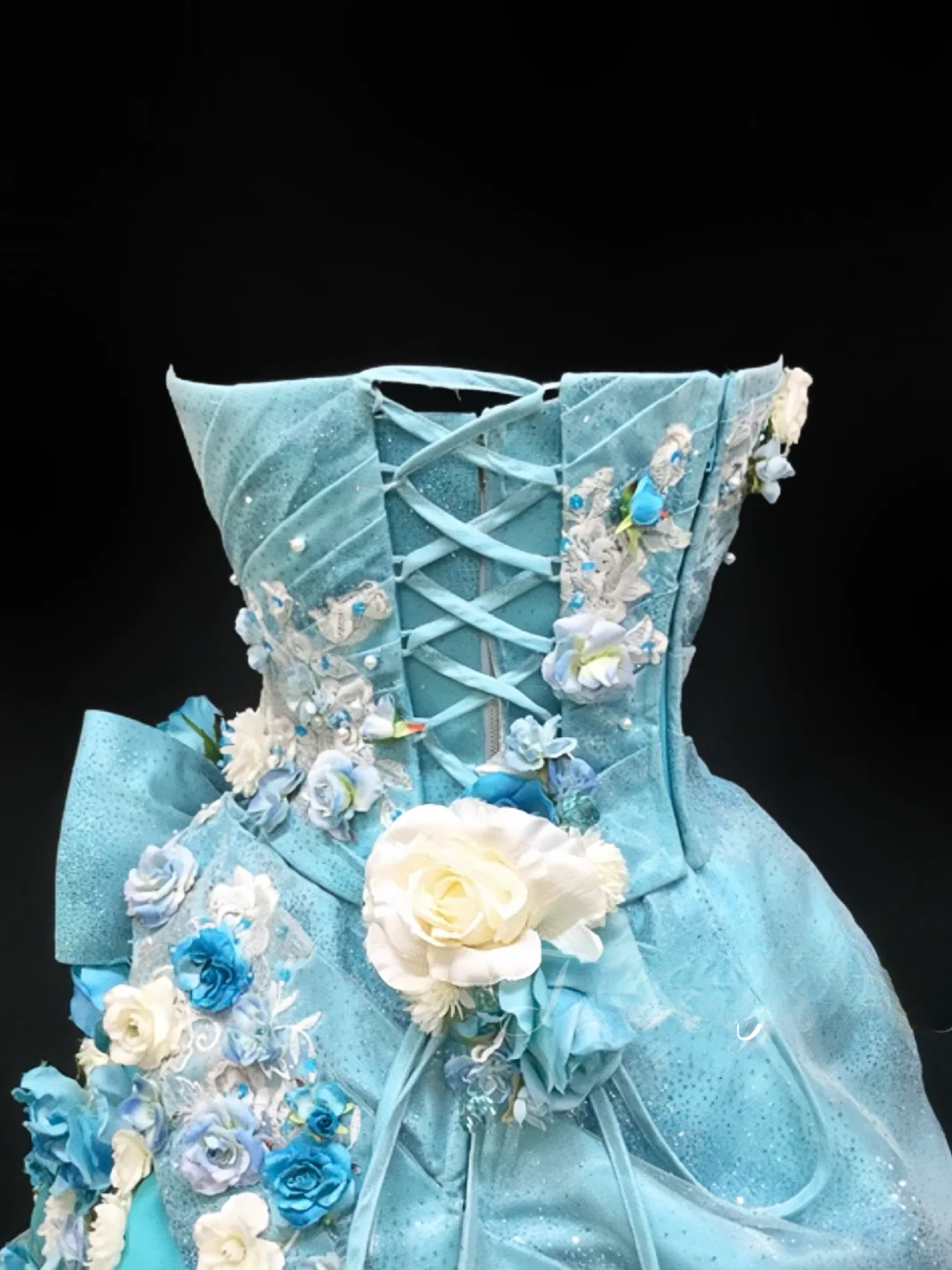 Glamorous Turquoise Strapless 3D Floral Applique Ruffled Tulle Sweet 16 Quinceanera Ball Gown DP7271