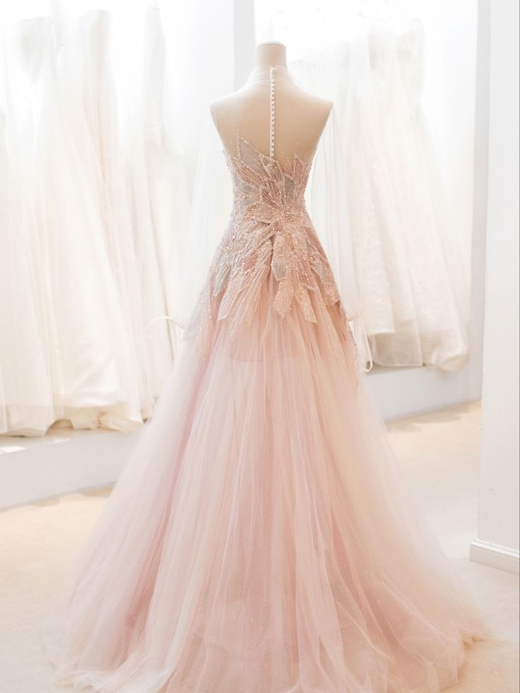 Pink Long Sleeves A-Line Elegant Long Formal Prom Dress Evening Gown, DP4225