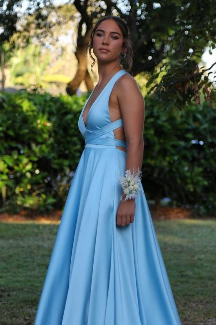 Yellow Deep V Neck A-Line Backless Formal Party Dress with Slit,DP1976