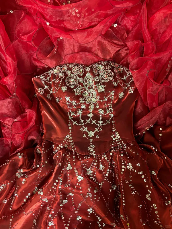 Vintage Burgundy Sweetheart Satin Strapless Beading Sweet 16 Quinceanera A-Line Evening Dress Ball Gown DP6278