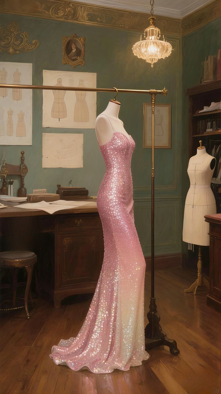 Enchanted Pink Ombre Sequin Mermaid Sweetheart Strapless Evening Gown DP7924