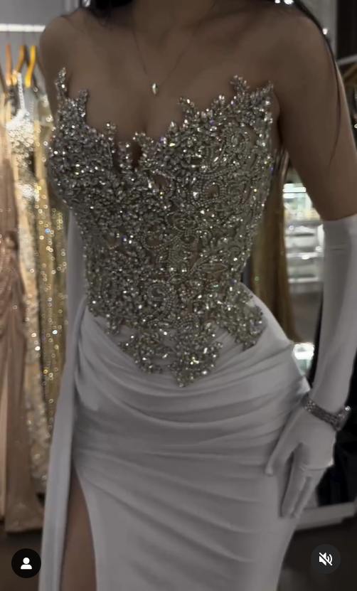 Robe de soirée longue blanche bustier à perles, DP3371