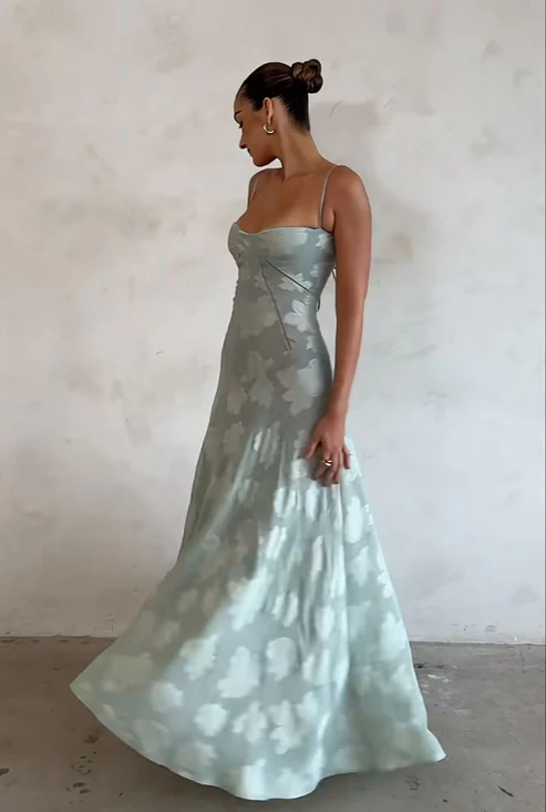 Dusty Blue Spaghetti Straps Elegant Long Party Dress, DP2666