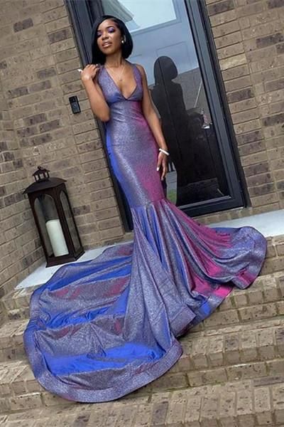 Enchanting Iridescent Purple Halter-Neck Mermaid Prom Dress Evening Gown DP8022