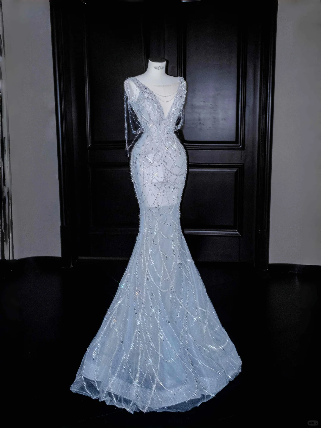 Light Blue Sleeveless Mermaid Beading Long Evening Dress Birthday Outfits, DP5090