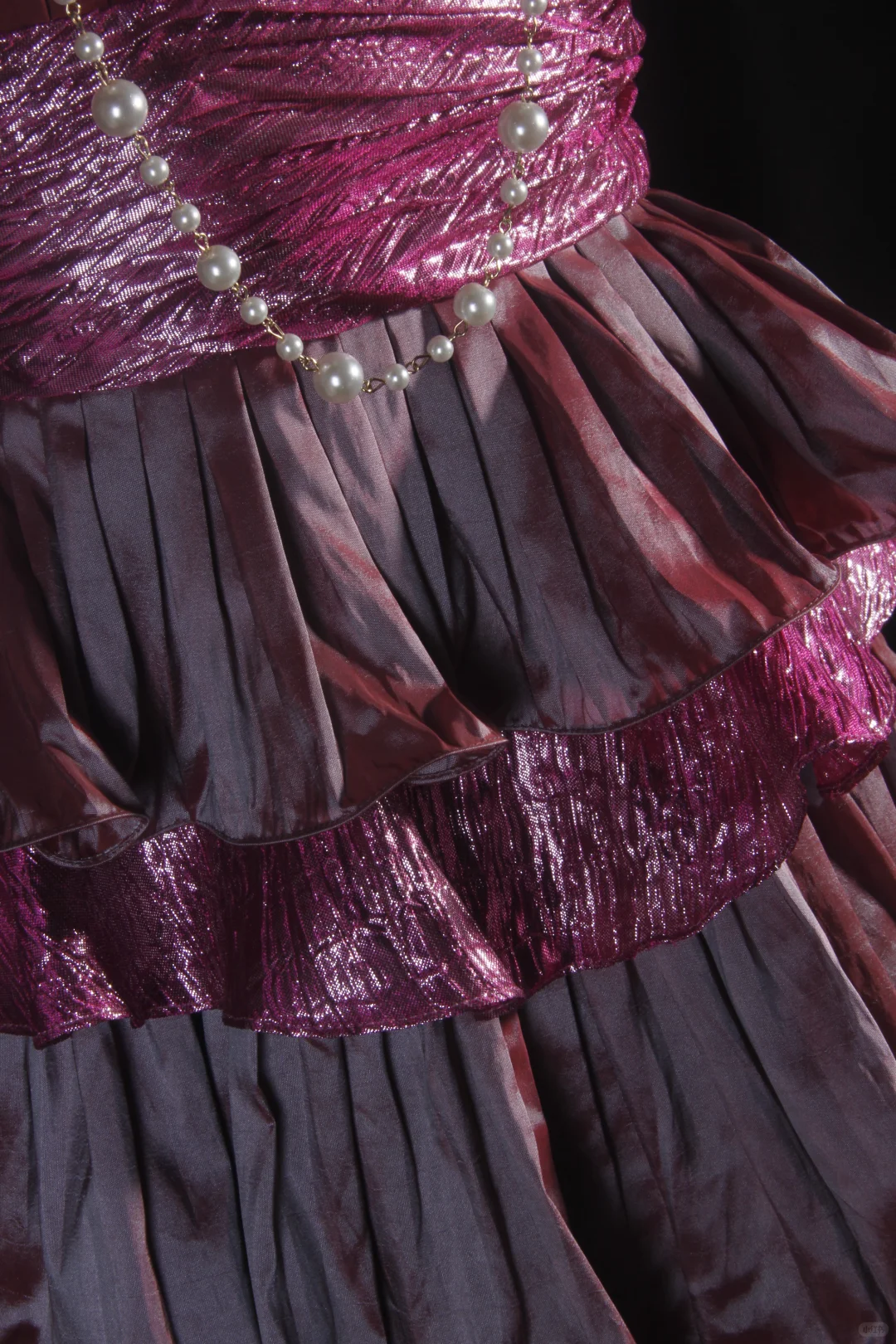 Vintage Fuchsia Strapless Satin Tiered Ruffles A-Line Evening Gown DP7382