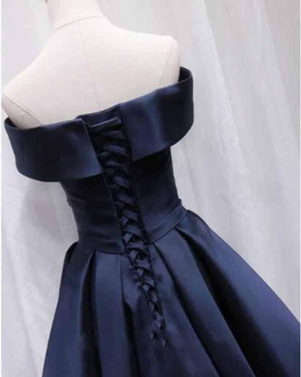 Vintage Satin Off-the-shoulder Short A-Line Party Dress Cocktail Dress Homecoming Dress DP6480