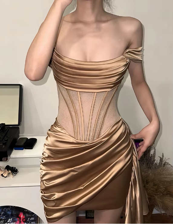 Robe de soirée bleue à épaules dénudées, mini robe Hoco, tenue d'anniversaire, DP3043