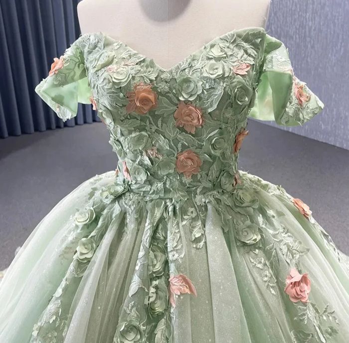 Glamorous Light Green Sweetheart Tulle Floral Appliques Quinceanera Ball Gown DP7142