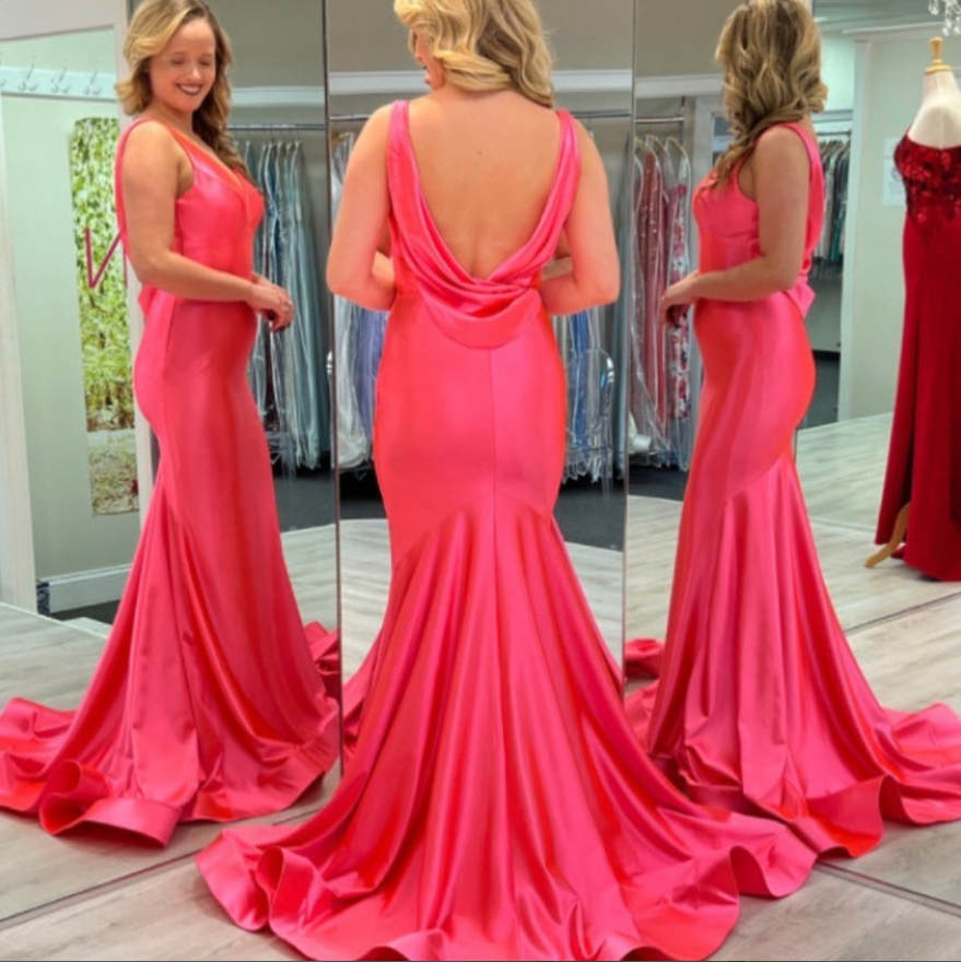 Robe de soirée longue élégante en satin vintage, col en V, style sirène, robe de bal DP3750