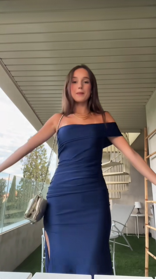 Dark Navy One Shoulder Mermaid Satin Long Party Dress Evening Gown, DP4811