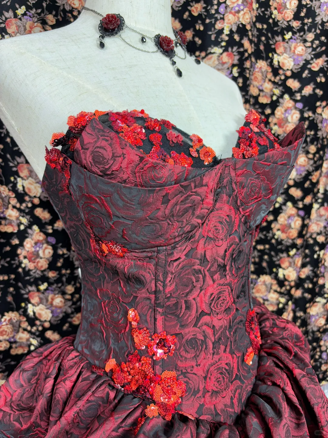 Gorgeous Burgundy Sweetheart Rose Applique Strapless Floor-length/Short Prom Dress Birthday Dress Evening Dress DP6422