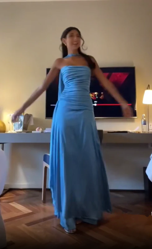 Elegant Strapless A-Line Blue Simple Long Party Dress, DP2449