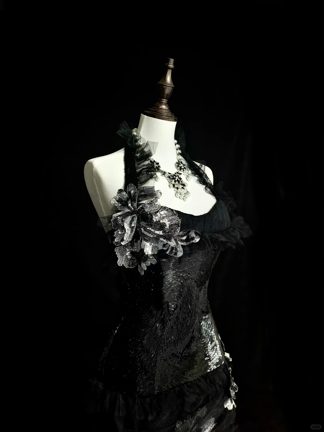 Black Halter neck Mermaid Beading Tulle Vintage Long Evening Party Dress, DP5164
