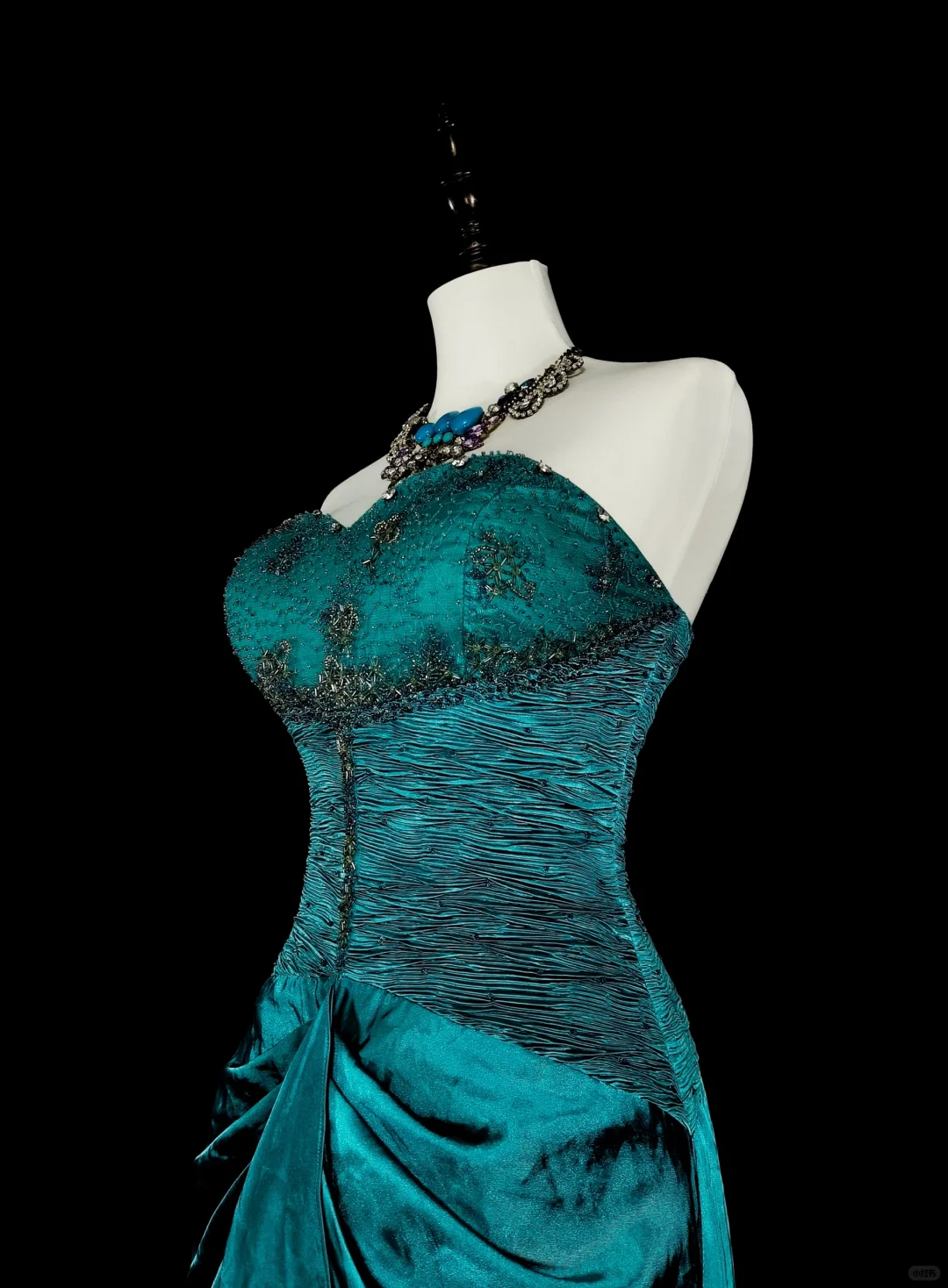 Pfauenblaues trägerloses Meerjungfrau-Kleid mit Perlenbesatz im Vintage-Stil, langes Abend- und Partykleid, DP5165