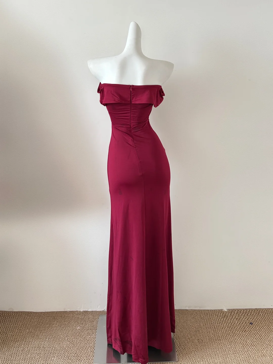 Burgundy Off Shoulder Mermaid Satin Long Party Dress Simple Evening Dress, DP5072