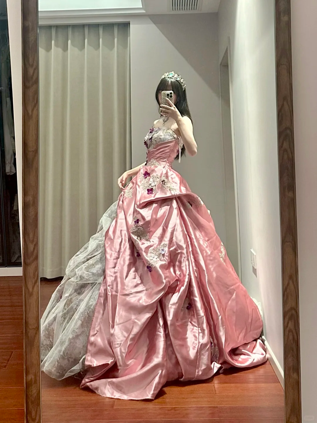 Robe de Quinceanera rose bustier en satin à fleurs, coupe trapèze, robe de bal pour 16 ans, DP5157