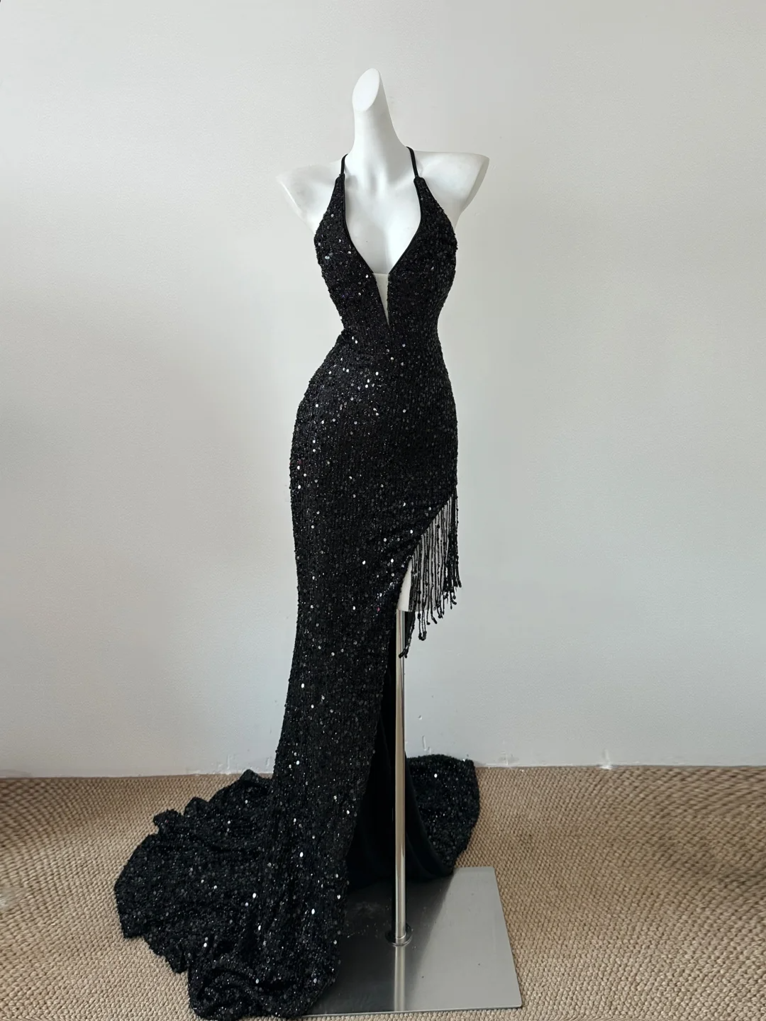 Black Straps Mermaid Sequins Sexy Long Evening Party Dress Birthday Outfits, DP5073