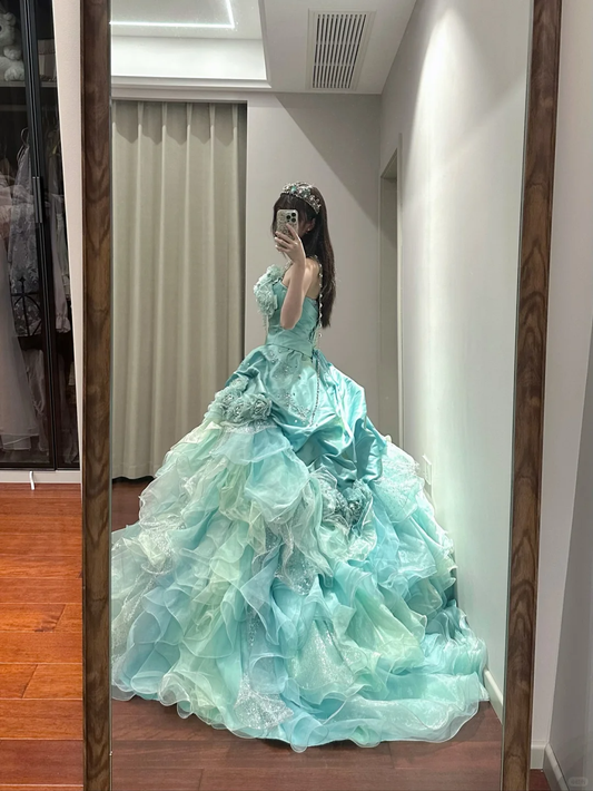 Blue Strapless A-Line Ruffles Quinceanera Dress Sweet 16 Birthday Ball Gown, DP5158