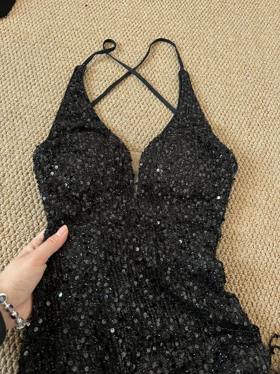 Black Straps Mermaid Sequins Sexy Long Evening Party Dress Birthday Outfits, DP5073
