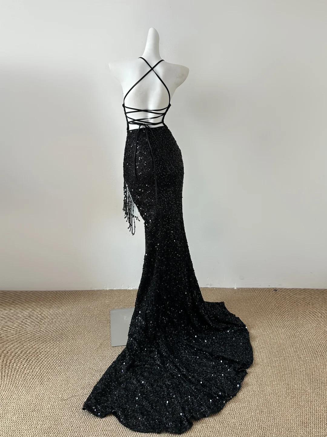 Black Straps Mermaid Sequins Sexy Long Evening Party Dress Birthday Outfits, DP5073