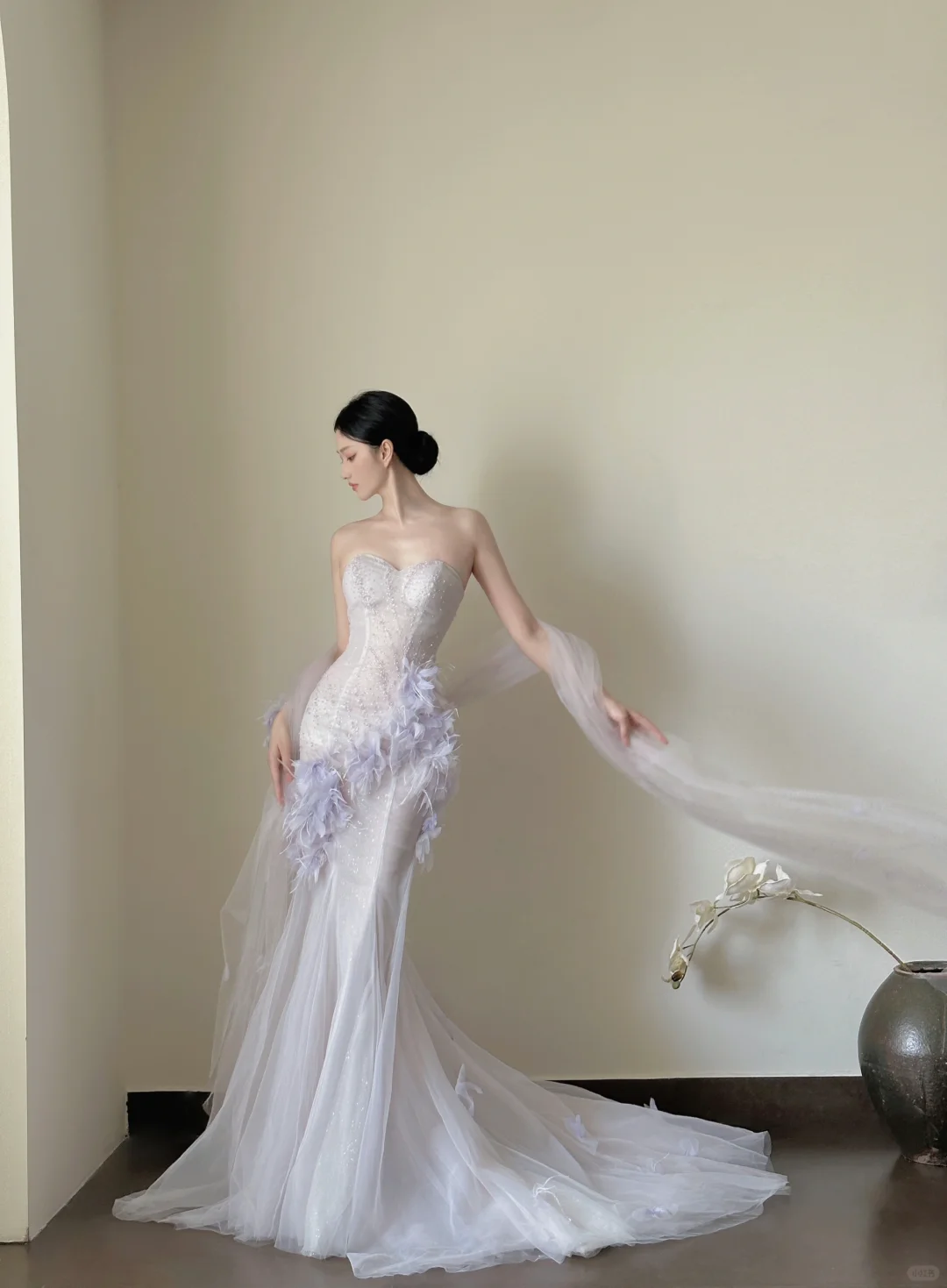 Light Lilac Sweetheart Mermaid Tulle Beads Long Evening Dresses Birthday Outfits, DP5103