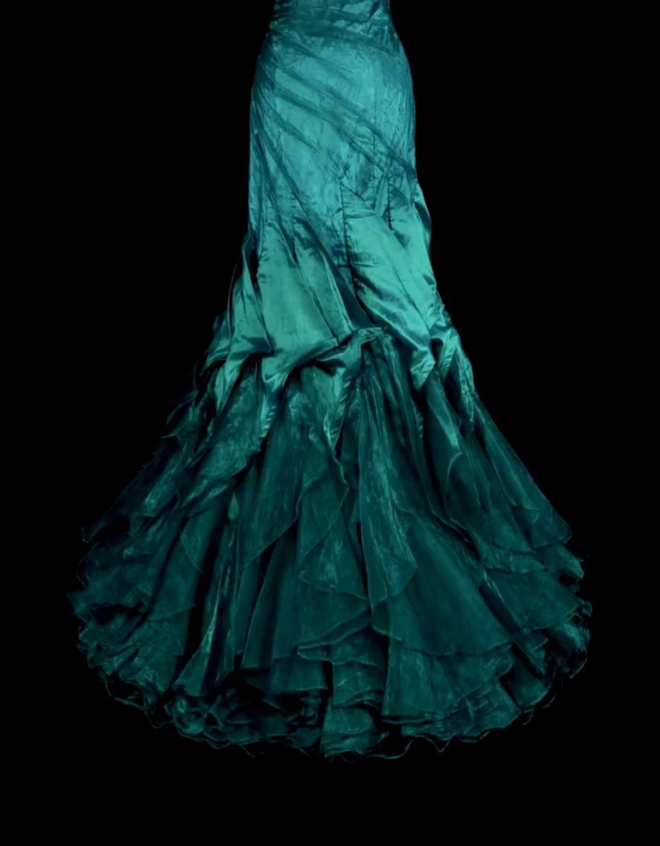 Retro Grünes trägerloses Meerjungfrau-Kleid mit Perlenbesatz und Rüschen, langes Vintage-Abendkleid, DP5203