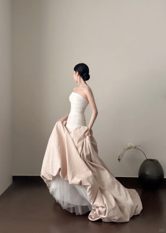 Light Pink Ombre Strapless A-Line Long Evening Dresses Birthday Outfits, DP5104