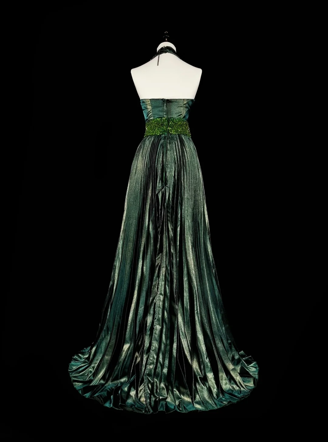 Dark Green Halter Neck A-Line Beading Vintage Long Evening Party Dress, DP5205