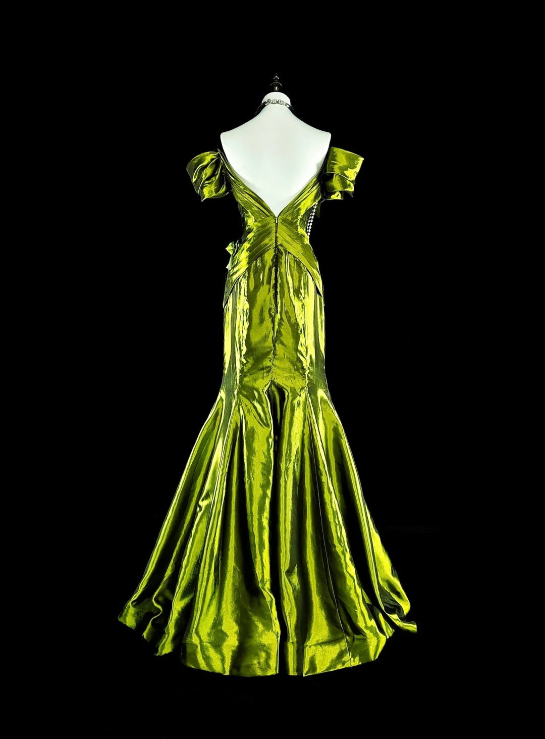 Bright Green Off Shoulder Mermaid Satin Vintage Long Evening Party Dress, DP5206