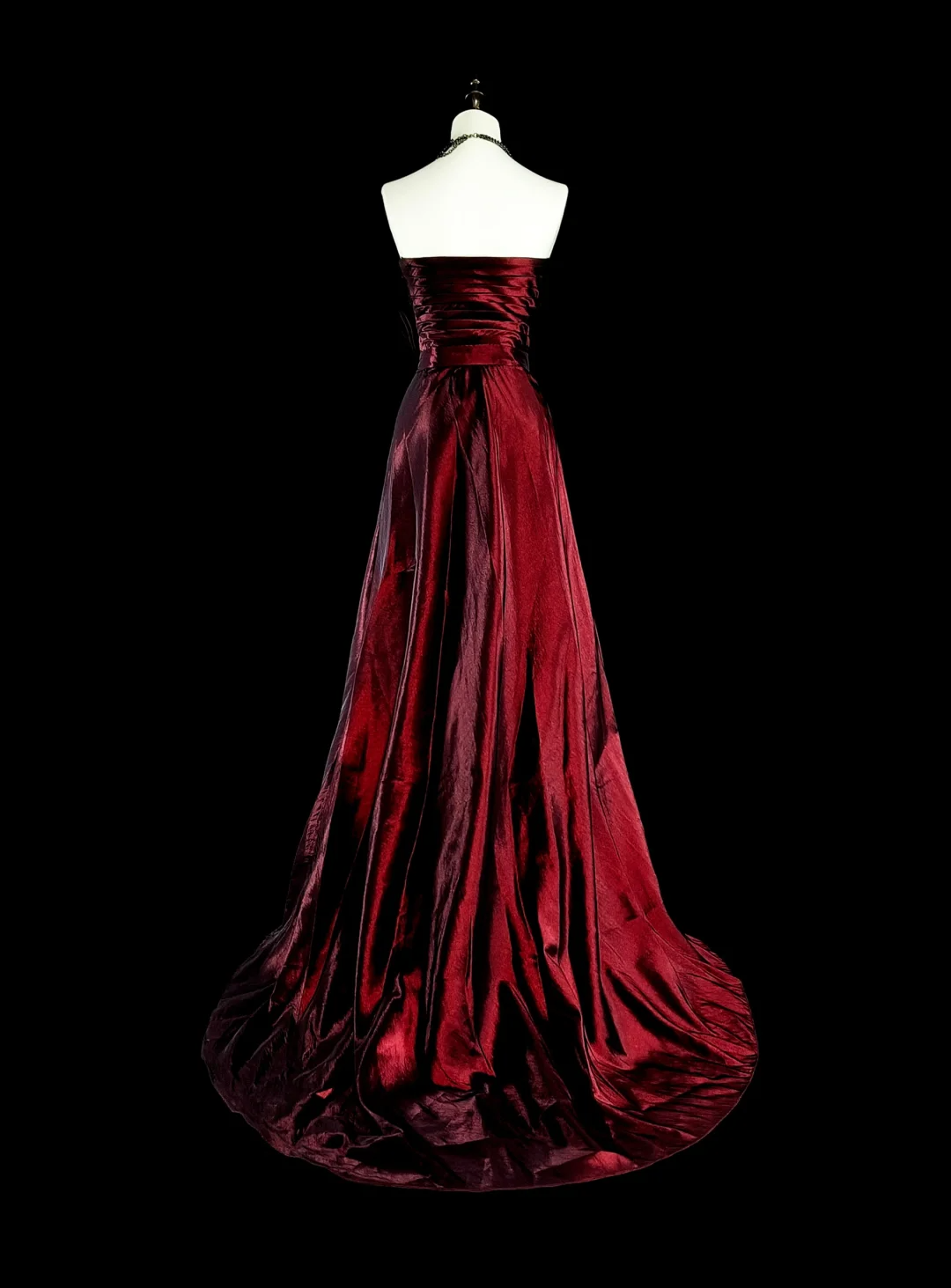 Wine Red Strapless A-Line Satin Long Prom Dress Vintage Evening Dresses, DP5207
