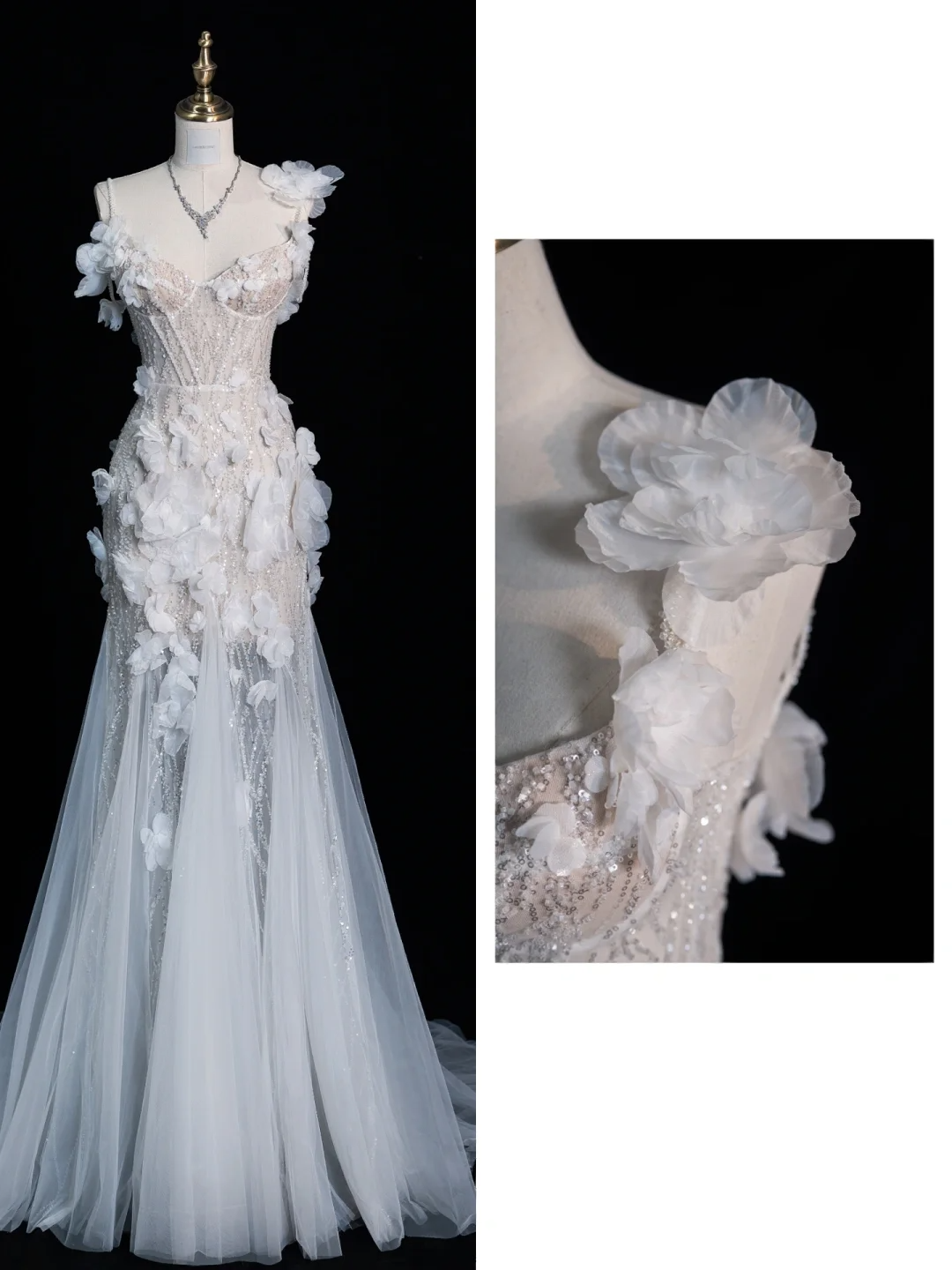 Stunning Straps Mermaid Beading Long Evening Party Dresses Wedding Dress, DP5208