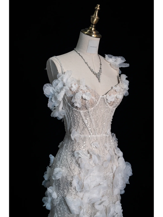 Atemberaubende Träger Meerjungfrau Perlen verziert Lange Abend Party Kleider Brautkleid, DP5208