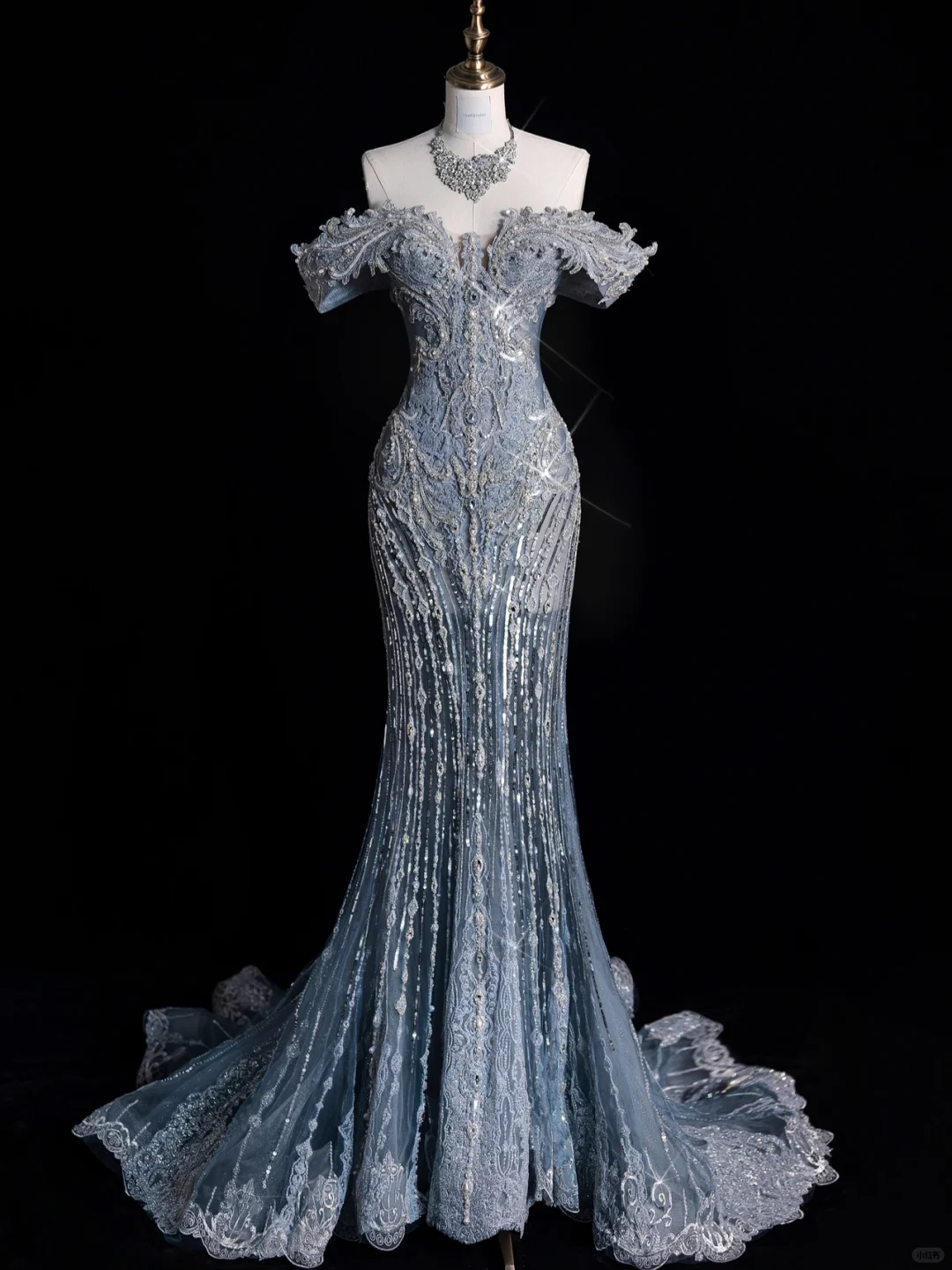 Blue Off Shoulder Mermaid Beading Long Evening Party Dresses Birthday Outfits, DP5209