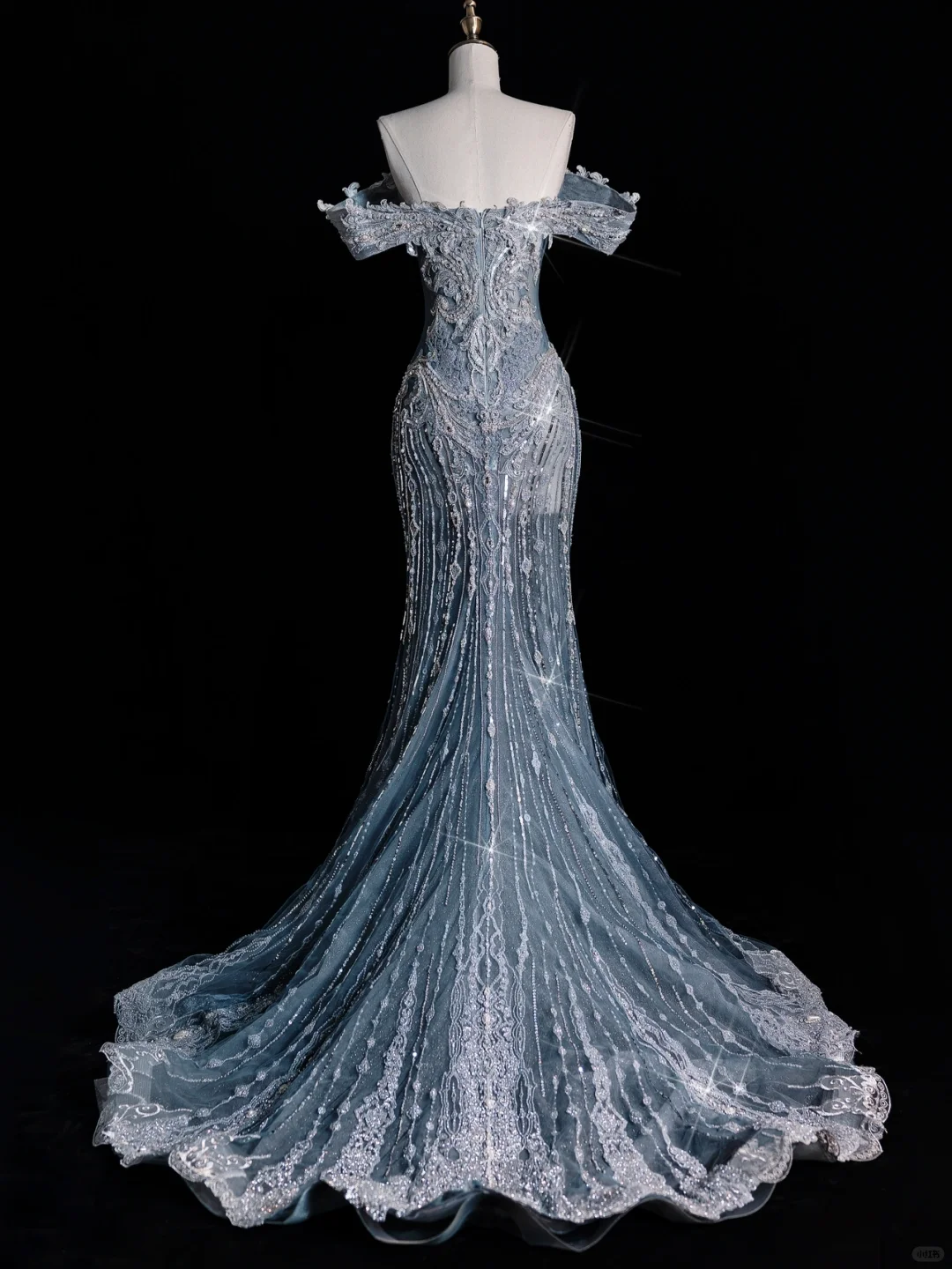 Blue Off Shoulder Mermaid Beading Long Evening Party Dresses Birthday Outfits, DP5209