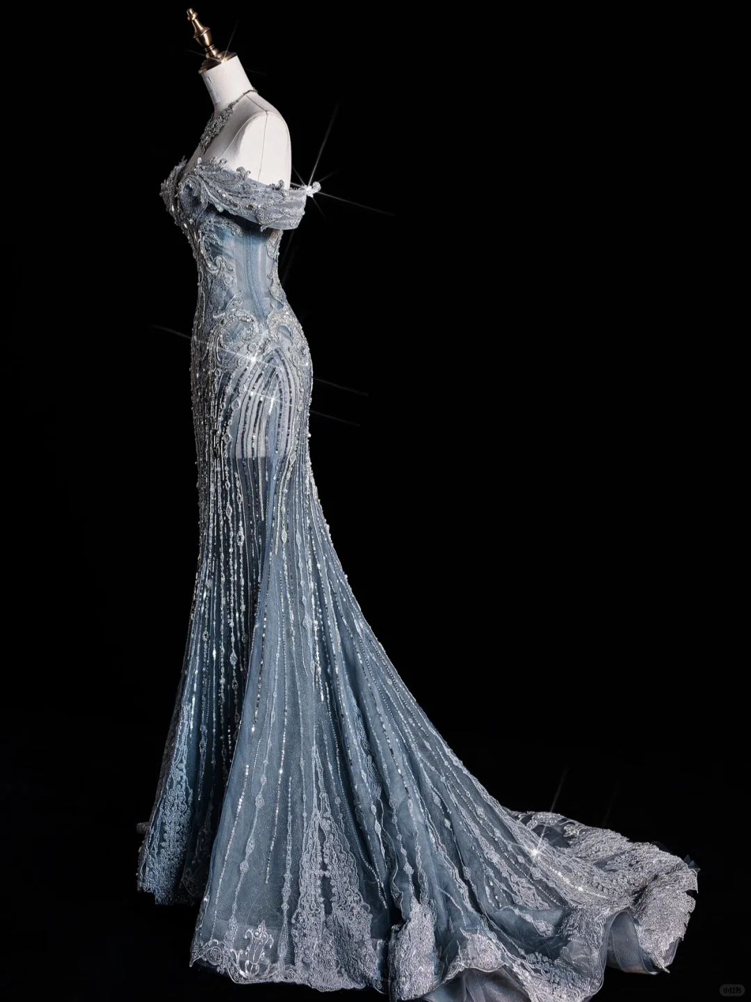 Blue Off Shoulder Mermaid Beading Long Evening Party Dresses Birthday Outfits, DP5209