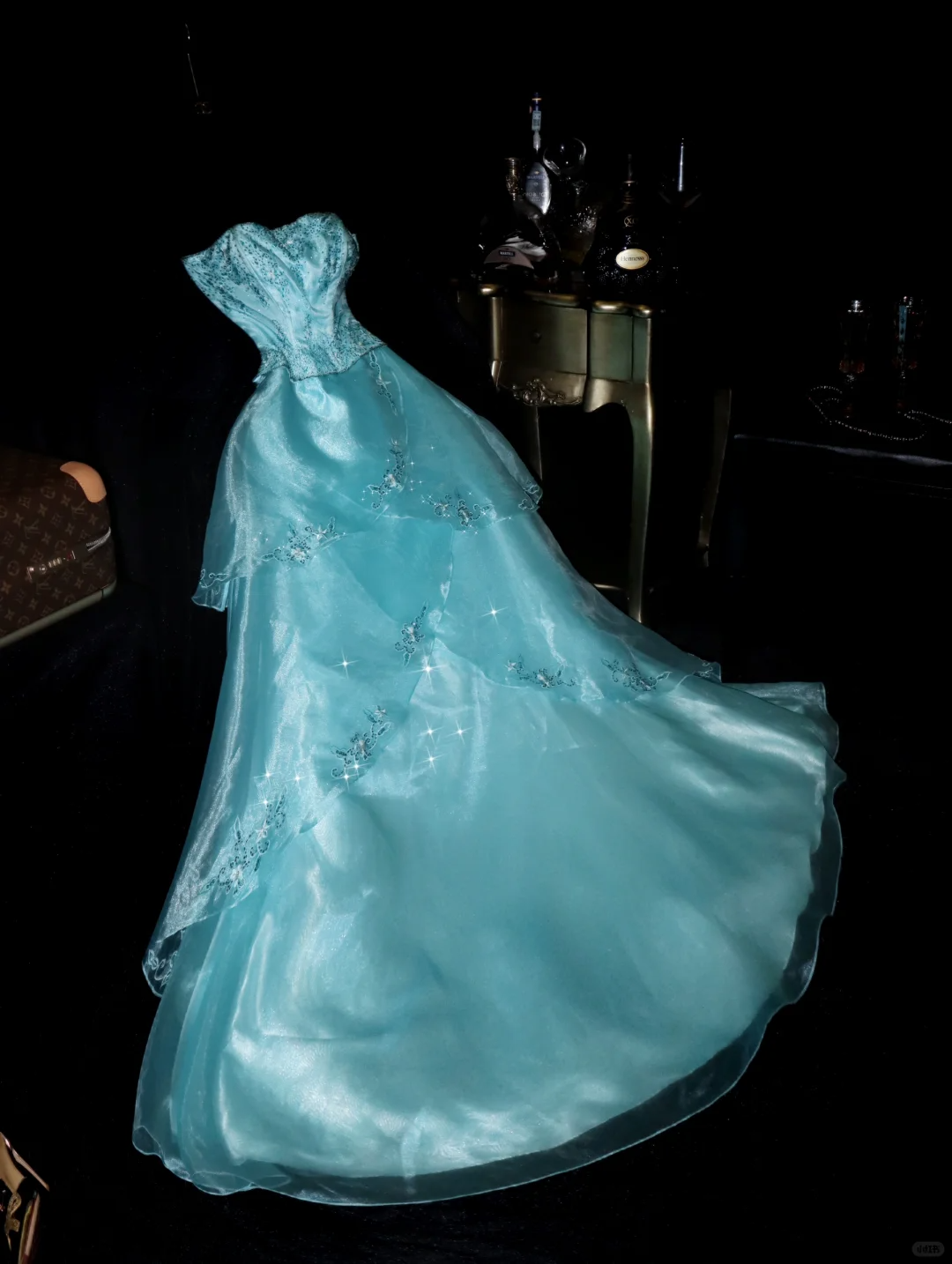 Fairy Blue Strapless A-Line Beading Long Party Dresses Birthday Outfits, DP5066
