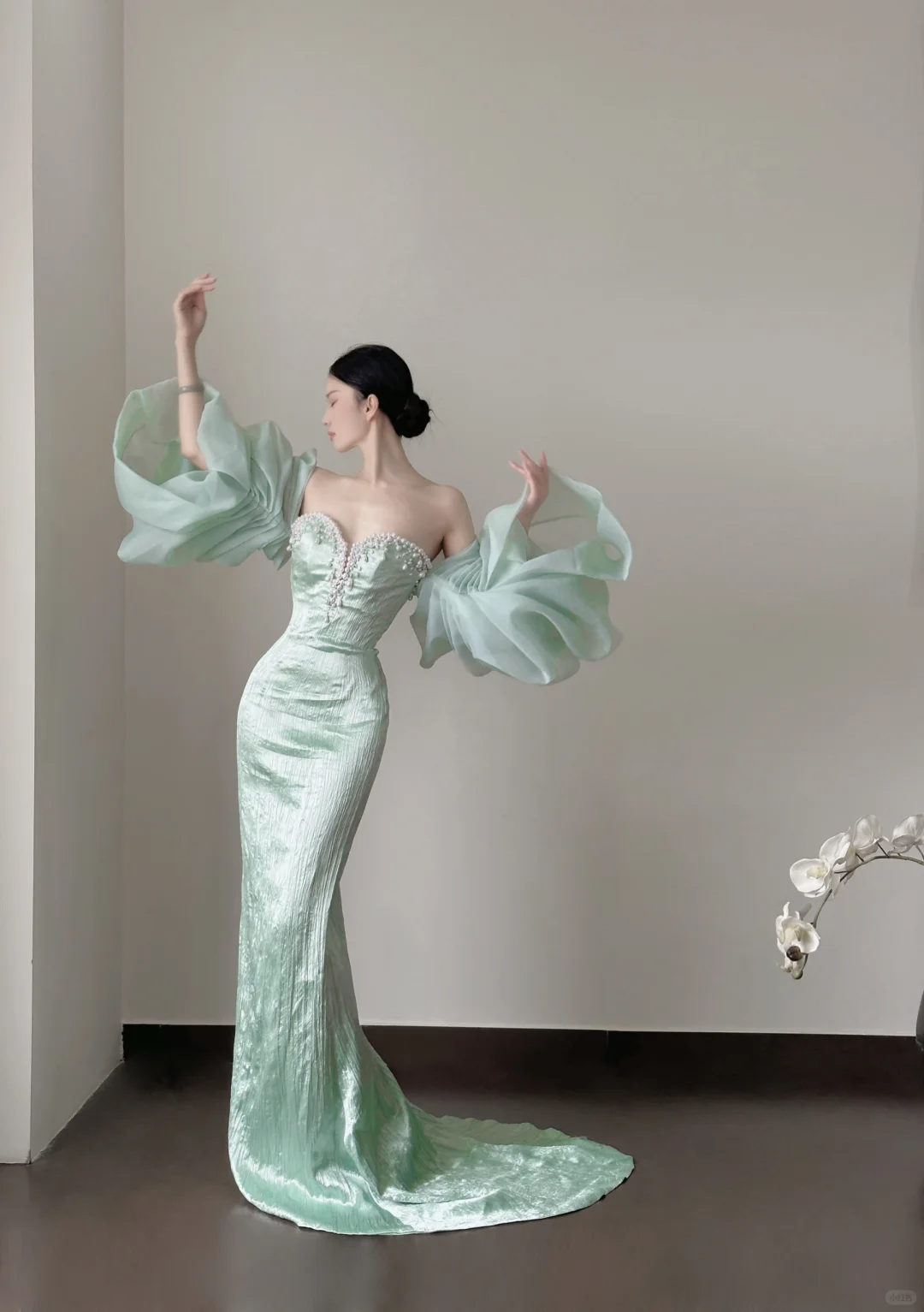 Sage Green Sweetheart Mermaid Beading Long Evening Dresses Birthday Outfits, DP5111