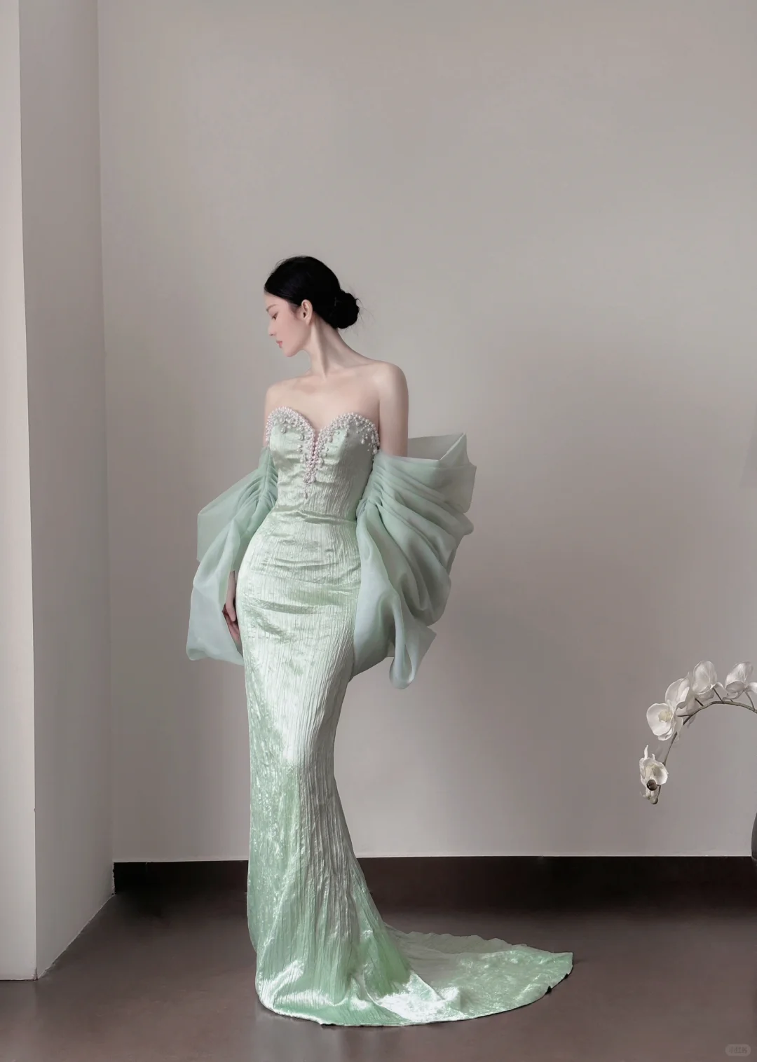 Sage Green Sweetheart Mermaid Beading Long Evening Dresses Birthday Outfits, DP5111