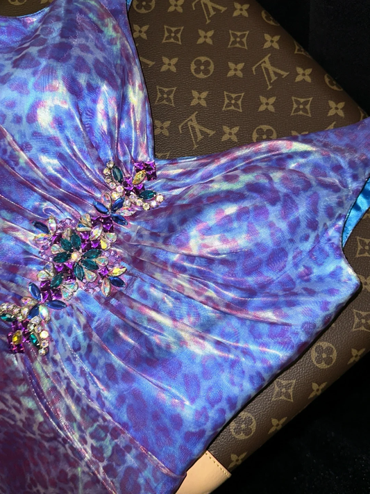 Sexy V-Ausschnitt Träger A-Linie Leopard Chiffon Lange Partykleider Geburtstags-Outfits, DP5067