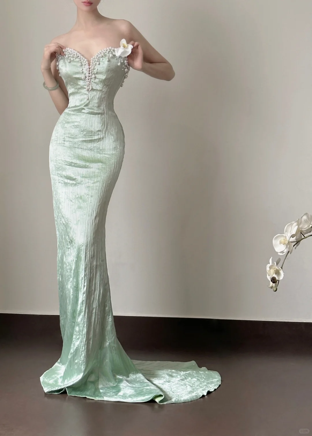 Sage Green Sweetheart Mermaid Beading Long Evening Dresses Birthday Outfits, DP5111